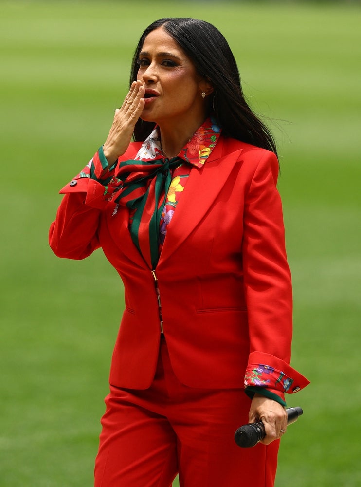  June 11, 2026; Mexico City, Mexico; Actress and FIFA World Cup 2026 Ambassador Salma Hayek Pinault before the match.  Mandatory Credit: Kai Pfaffenbach-REUTERS 