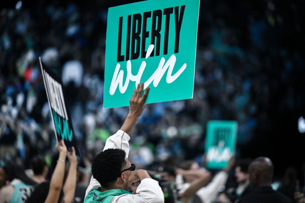 Jun 14, 2026; Brooklyn, New York, USA; The New York Liberty defeat the Washington Mystics 86-64 at Barclays Center. Mandatory Credit: John Jones-Imagn Images
