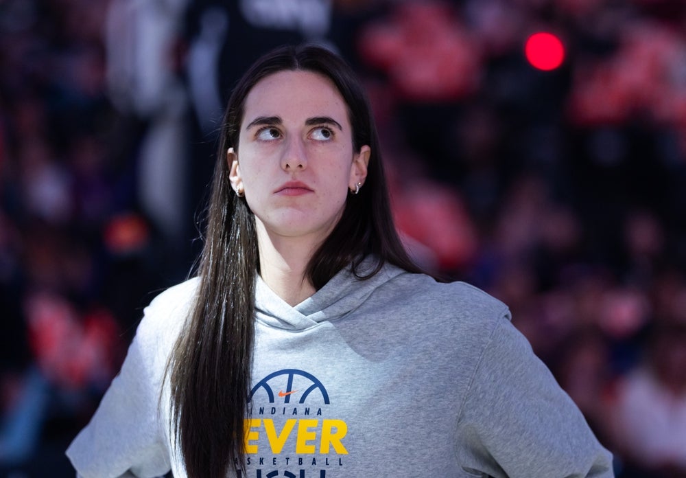 Jul 9, 2026; Phoenix, Arizona, USA; Indiana Fever guard Caitlin Clark against the Phoenix Mercury at Mortgage Matchup Center. Mandatory Credit: Mark J. Rebilas-Imagn Images