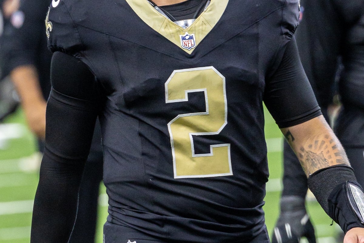 Sep 14, 2025; New Orleans, Louisiana, USA;  New Orleans Saints quarterback Spencer Rattler (2) heads off the field after the game against the San Francisco 49ers at Caesars Superdome. Mandatory Credit: Stephen Lew-Imagn Images