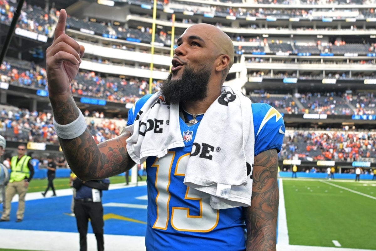 Sep 21, 2025; Inglewood, California, USA;  Los Angeles Chargers wide receiver Keenan Allen (13) leaves the field after defeating the Denver Broncos 23-20 at SoFi Stadium. Mandatory Credit: Jayne Kamin-Oncea-Imagn Images