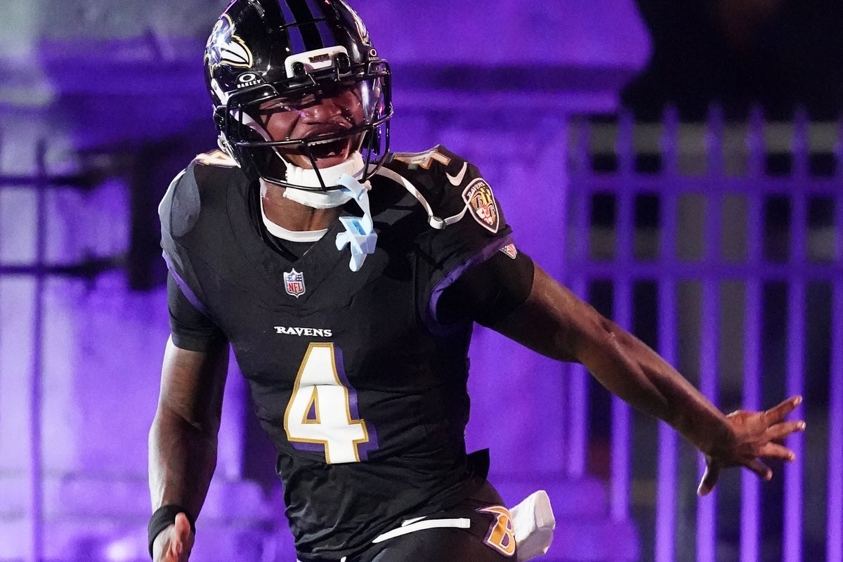 Sep 22, 2025; Baltimore, Maryland, USA; Baltimore Ravens wide receiver Zay Flowers (4) takes the field before the game against the Detroit Lions at M&T Bank Stadium. Mandatory Credit: Mitch Stringer-Imagn Images