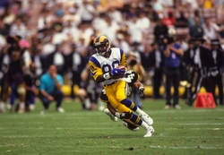 Sep 12, 1993; Anaheim, CA, USA: FILE PHOTO; Los Angeles Rams receiver Henry Ellard (80) in action against Pittsburgh Steelers defensive back D.J. Johnson (44) at Anaheim Stadium. Mandatory Credit: Long Photography-USA TODAY NETWORK