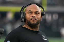 Aug 26, 2022; Paradise, Nevada, USA; Las Vegas Raiders linebackers coach Antonio Pierce watches from the sidelines against the New England Patriots at Allegiant Stadium. The Raiders defeated the Patriots 23-6. Mandatory Credit: Kirby Lee-USA TODAY Sports