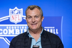 Feb 28, 2023; Indianapolis, IN, USA; San Francisco 49ers general manager John Lynch speaks to the press at the NFL Combine at Lucas Oil Stadium. Mandatory Credit: Trevor Ruszkowski-USA TODAY Sports