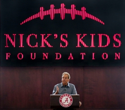 Alabama head coach Nick Saban speaks during the Nick's Kids Foundation luncheon Wednesday Tuesday, Aug. 2, 2023, in Bryant-Denny Stadium.