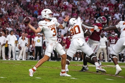 Texas Longhorns quarterback Quinn Ewers (3) throws a pass during the game against Alabama at Bryant-Denny Stadium on Saturday, Sep. 9, 2023 in Tuscaloosa, Alabama.