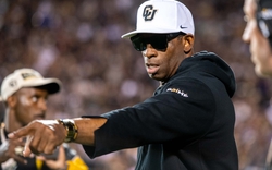 CU football head coach Deion Sanders comes out of the locker room for the Rocky Mountain Showdown on Sept. 16, 2023 at Folsom Field in Boulder, Colo.