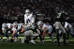 Sep 17, 2023; Arlington, Texas, USA; Dallas Cowboys quarterback Dak Prescott (4) calls a play at the line of scrimmage in the fourth quarter against the New York Jets at AT&T Stadium. Mandatory Credit: Tim Heitman-USA TODAY Sports