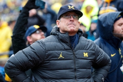 Michigan coach Jim Harbaugh looks on from the sidelines during the Wolverines game against Indiana on Oct. 14, 2023.