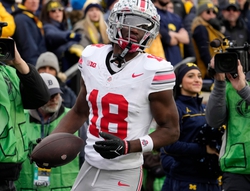 Nov. 25, 2023; Ann Arbor, Mi., USA; Ohio State Buckeyes wide receiver Marvin Harrison Jr. (18) scores a touchdown during the second half of Saturdays NCAA Division I football game against the University of Michigan.