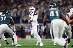 Dec 10, 2023; Arlington, Texas, USA; Dallas Cowboys quarterback Dak Prescott (4) throws a pass in the first half in Dallas' win over the Philadelphia Eagles at AT&T Stadium. Mandatory Credit: Tim Heitman-USA TODAY Sports