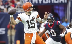 Dec 24, 2023; Houston, Texas, USA; Cleveland Browns and quarterback Joe Flacco (15) can clinch a playoff spot by beating the visiting New York Jets Thursday night. Mandatory Credit: Troy Taormina-USA TODAY Sports