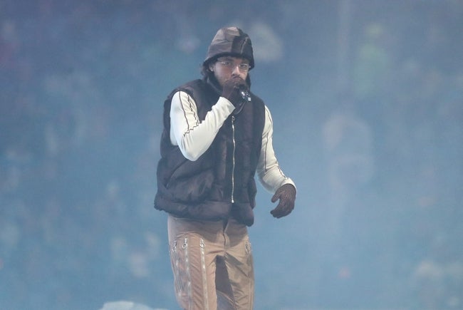Rapper Jack Harlow performs during halftime of the Detroit Lions vs. Green Bay Packers game on Thanksgiving at Ford Field, Thursday, Nov. 23, 2023.