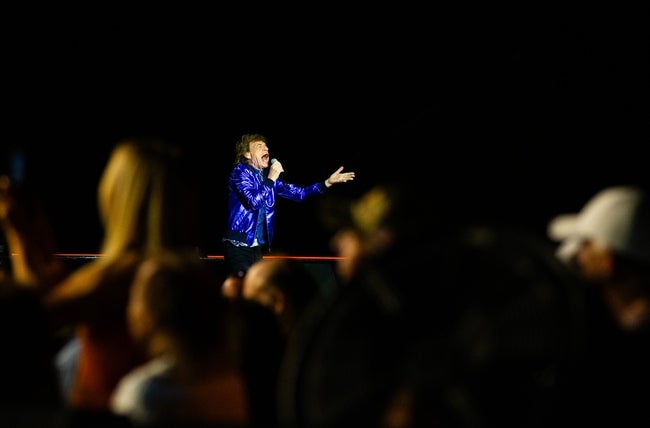 Mick Jagger perform with The Rolling Stones at Thunder Ridge Nature Arena in Ridgedale, Mo. during their last stop on the Hackney Diamonds Tour on Sunday, July 21, 2024.