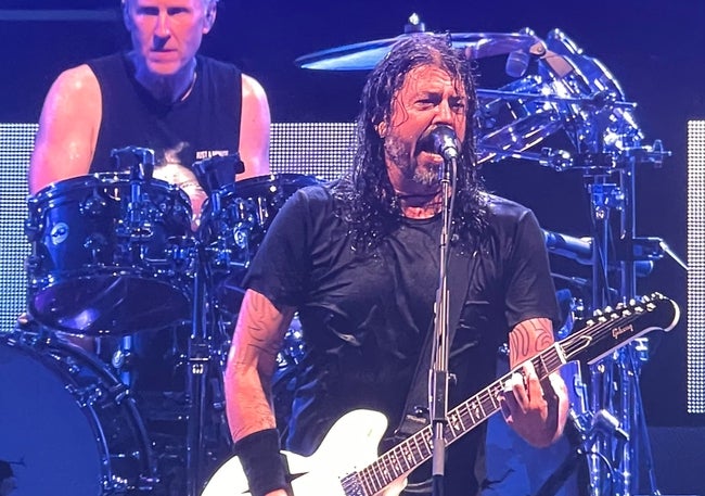 Dave Grohl on stage at Fenway Park Sunday night.