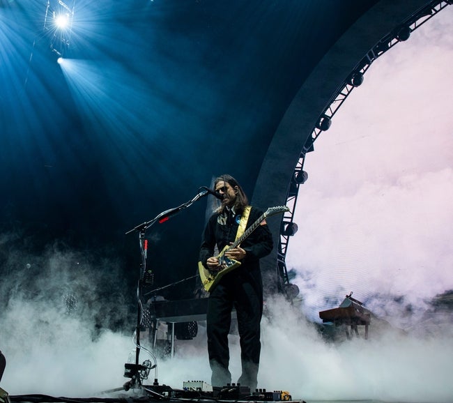 Brian Bell of Weezer performs at Bridgestone Arena in Nashville , Tenn., Tuesday, Sept. 17, 2024.