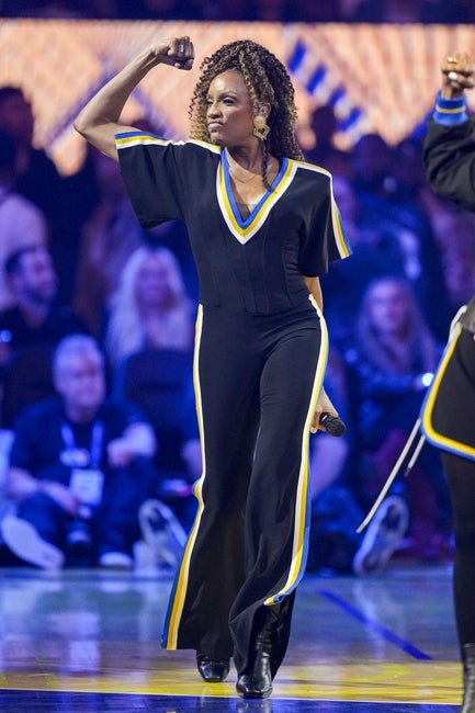 February 16, 2025; San Francisco, CA, USA; Vocal group En Vogue performs during the 2025 NBA All Star Game at Chase Center. © Kyle Terada-Imagn Images