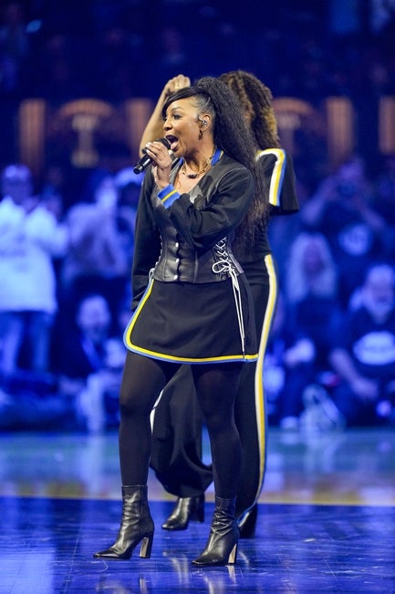 February 16, 2025; San Francisco, CA, USA; Vocal group En Vogue performs during the 2025 NBA All Star Game at Chase Center. © Kyle Terada-Imagn Images